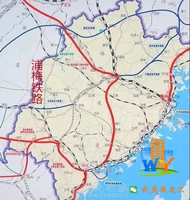 浦梅铁路在福建省铁路交通规划图中位置