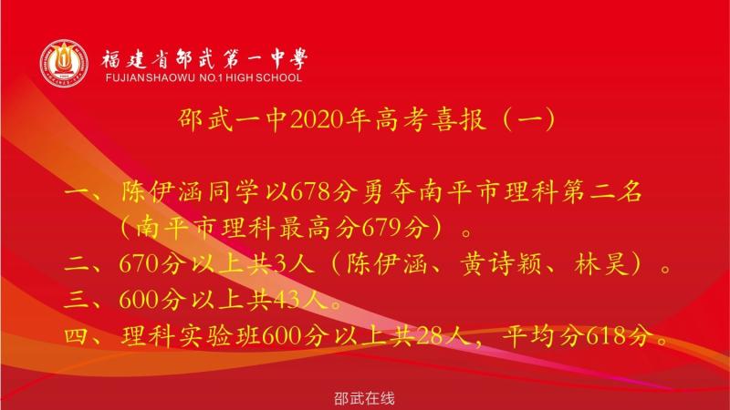 邵武2020一中高